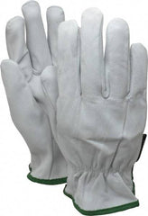 MCR Safety - Size M (8) Grain Goatskin General Protection Work Gloves - For Work & Driver, Uncoated, Slip-On Cuff, Full Fingered, White/Green, Paired - Industrial Tool & Supply