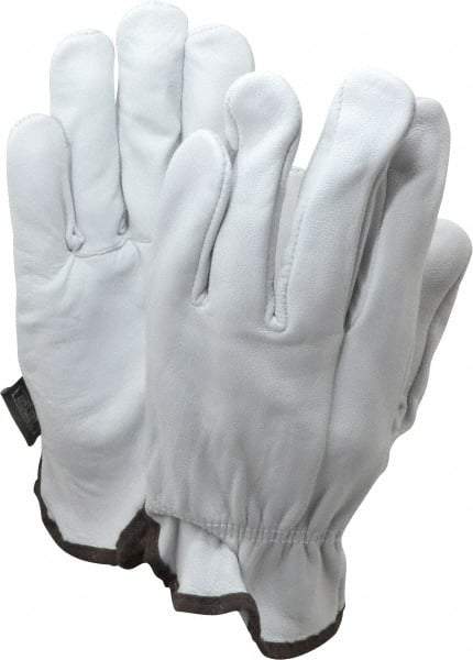 MCR Safety - Size L (9) Grain Goatskin General Protection Work Gloves - For Work & Driver, Uncoated, Slip-On Cuff, Full Fingered, White/Brown, Paired - Industrial Tool & Supply