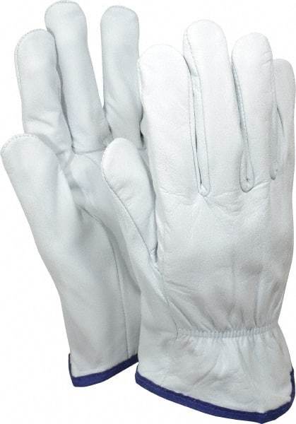 MCR Safety - Size XL (10) Grain Goatskin General Protection Work Gloves - For Work & Driver, Uncoated, Slip-On Cuff, Full Fingered, White/Navy Blue, Paired - Industrial Tool & Supply