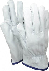 MCR Safety - Size XL (10) Grain Goatskin General Protection Work Gloves - For Work & Driver, Uncoated, Slip-On Cuff, Full Fingered, White/Navy Blue, Paired - Industrial Tool & Supply