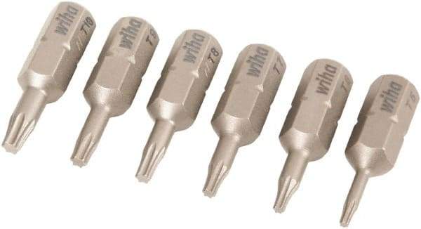 Wiha - 6 Piece, 1/4" Drive Screwdriver Torx Insert Bit Set - T5 to T10 Torx - Industrial Tool & Supply