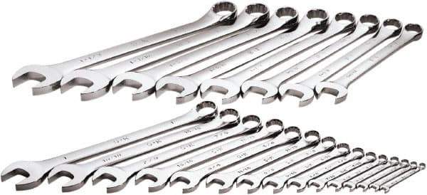 SK - 23 Piece, 1/4" to 1-1/2", 12 Point Combination Wrench Set - Inch Measurement Standard, Chrome Finish, Comes in Rack - Industrial Tool & Supply
