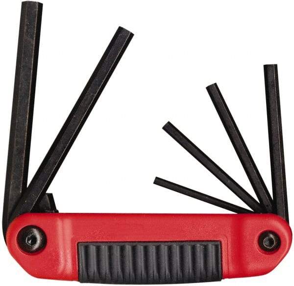 Eklind - 6 Piece Fold-Up Hex Key Set - Hex Range 5/32 to 3/8", Chrome Alloy Steel - Industrial Tool & Supply
