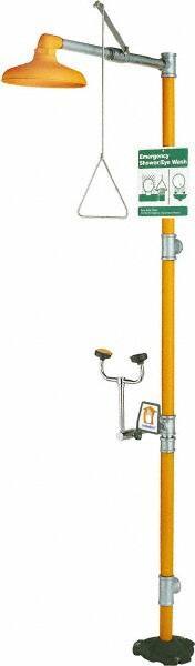 PRO-SAFE - 1-1/4" Inlet, 20 GPM shower Flow, Drench shower, Eye & Face Wash Station - No Bowl, Triangular Pull Rod & Push Flag Activated, Galvanized Steel Pipe, Plastic Shower Head, 3 GPM Bowl Flow, Corrosion Resistant, Top or Mid Supply - Industrial Tool & Supply