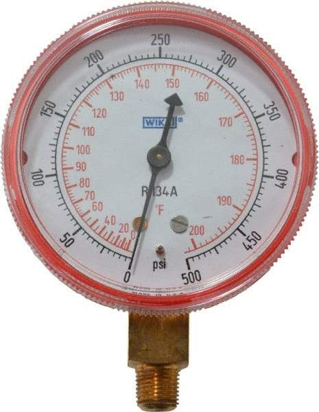 Wika - 2-1/2" Dial, 1/8 Thread, 0-500 Scale Range, Pressure Gauge - Lower Connection Mount, Accurate to 1-2-5% of Scale - Industrial Tool & Supply