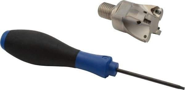 Seco - 1-1/2" Cut Diam, 0.06" Max Depth, M16 Modular Connection Indexable High-Feed End Mill - Screw Holding Method, 218.19-125 Insert, R217.21 Toolholder, Through Coolant - Industrial Tool & Supply