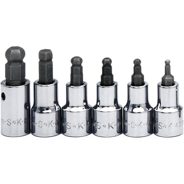 SK - 6 Piece 3/8" Drive Inch Ball Hex Bit Socket Set - 5/32 to 3/8" Hex - Industrial Tool & Supply