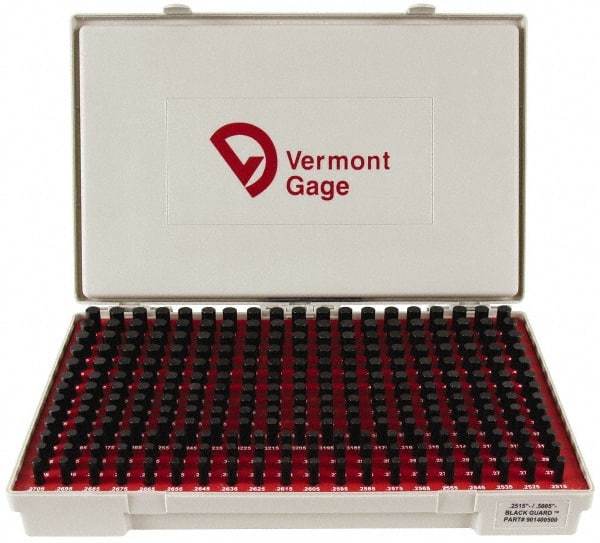 Vermont Gage - 250 Piece, 0.2515-0.5005 Inch Diameter Plug and Pin Gage Set - Minus 0.0001 Inch Tolerance, Class ZZ - Industrial Tool & Supply