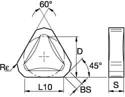 Kennametal - TNHF1204 Grade KCK15 Carbide Milling Insert - TiN/TiCN/Al2O3 Finish, 3/16" Thick, 1/2" Inscribed Circle, 2mm Corner Radius - Industrial Tool & Supply