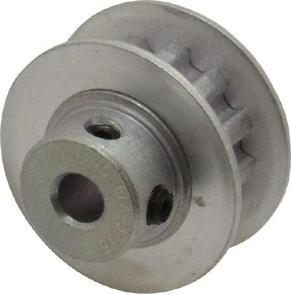 Power Drive - 12 Tooth, 3/16" Inside x 0.744" Outside Diam, Hub & Flange Timing Belt Pulley - 1/4" Belt Width, 0.764" Pitch Diam, 0.438" Face Width, Aluminum - Industrial Tool & Supply