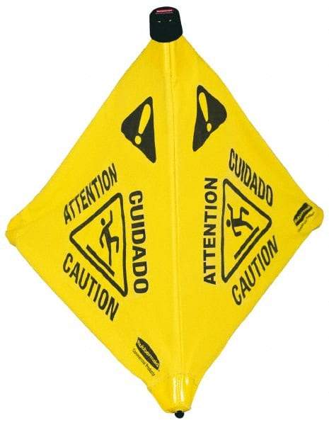 Rubbermaid - Caution, 21" Wide x 20" High, Plastic Floor Sign - POP-UP, Black on Yellow, For Accident Prevention - Industrial Tool & Supply