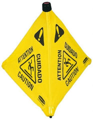 Rubbermaid - Caution, 21" Wide x 20" High, Plastic Floor Sign - POP-UP, Black on Yellow, For Accident Prevention - Industrial Tool & Supply