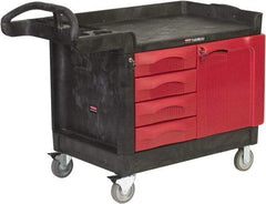 Rubbermaid - 750 Lb Capacity, 4 Shelf Mobile Cabinet - 27-7/8" Wide x 50-3/4" Deep x 29" High, Polypropylene, Red/Black - Industrial Tool & Supply