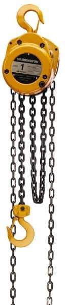 Harrington Hoist - 1,000 Lb Lifting Capacity, 15' Lift Height, Hand Hoist - Made from Chain, 19' Overhaul to Lift 1', 1 Chain - Industrial Tool & Supply