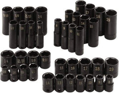 SK - 40 Piece 3/8" Drive Standard Socket Set - 6 Points, 5/16 to 3/4", 8 to 19mm, Inch/Metric Measurement Standard - Industrial Tool & Supply