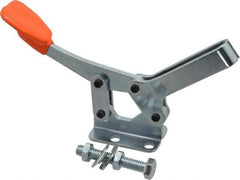 Lapeer - 400 Lb Holding Capacity, Horizontal Handle, Manual Hold Down Toggle Clamp - 85° Handle Movement, 95° Bar Opening, U-Bar, Flanged Base, Carbon Steel - Industrial Tool & Supply