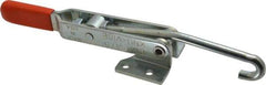 Lapeer - 375 Lb Capacity, Horizontal, J Hook, Flanged Base, Carbon Steel Pull Action Latch Clamp - 4" Drawing Movement, 8-5/8" OAL, Straight Handle - Industrial Tool & Supply