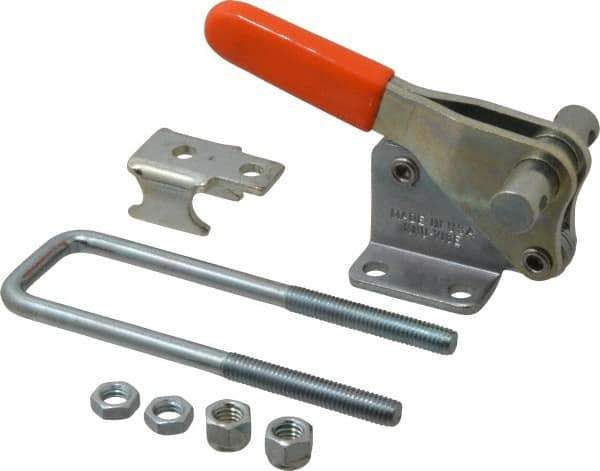 Lapeer - 2,000 Lb Capacity, Vertical, U Hook, Flanged Base, Carbon Steel Pull Action Latch Clamp - 2-1/2" Drawing Movement, 5.21" OAL, Straight Handle - Industrial Tool & Supply