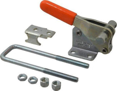 Lapeer - 2,000 Lb Capacity, Vertical, U Hook, Flanged Base, Carbon Steel Pull Action Latch Clamp - 2-1/2" Drawing Movement, 5.21" OAL, Straight Handle - Industrial Tool & Supply