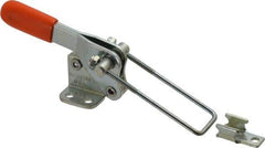 Lapeer - 500 Lb Capacity, Vertical, U Hook, Flanged Base, Carbon Steel Pull Action Latch Clamp - 1-1/2" Drawing Movement, 3-1/8" OAL, Straight Handle - Industrial Tool & Supply