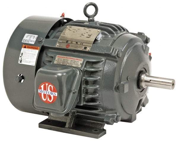 US Motors - 1 hp, TEFC Enclosure, No Thermal Protection, 1,175 RPM, 460 Volt, 60 Hz, Three Phase Premium Efficient Motor - Size 184 Frame, Rigid Mount, 1 Speed, Ball Bearings, 1.6 Full Load Amps, F Class Insulation, CCW Lead End - Industrial Tool & Supply