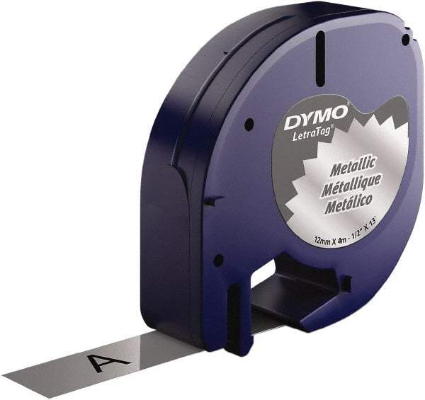 Dymo - 1/2" Wide x 156" Long, Black on Silver Metallic Tape - For DYMO Letratag Printers - Industrial Tool & Supply