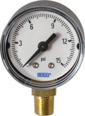 Wika - 1-1/2" Dial, 1/8 Thread, 0-15 Scale Range, Pressure Gauge - Lower Connection Mount, Accurate to 3-2-3% of Scale - Industrial Tool & Supply