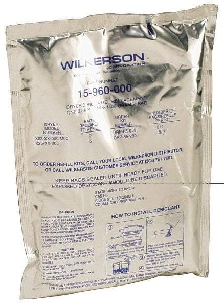 Wilkerson - Replacement Desiccant Kit with 15 Bags - For Use with Multiple Recharge for X03, X04 & X25 Dryer - Industrial Tool & Supply