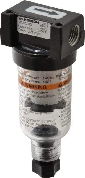 Wilkerson - 1/4" Port Coalescing Filter - Polycarbonate Bowl, Manual Drain, 150 Max psi, 1.69" Wide x 4.21" High - Industrial Tool & Supply