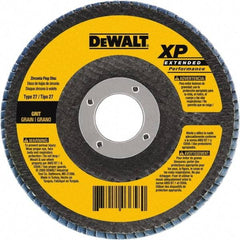 DeWALT - 120 Grit, 4-1/2" Disc Diam, 5/8-11 Center Hole, Type 29 Zirconia Alumina Flap Disc - 13,300 Max RPM, Poly Cotton Backing, Arbor Attaching System, Coated - Industrial Tool & Supply