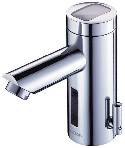Sloan Valve Co. - Chrome Single Hole Electronic & Sensor Faucet with External Mixer - Powered by Battery, Standard Spout, 4" Mounting Centers - Industrial Tool & Supply