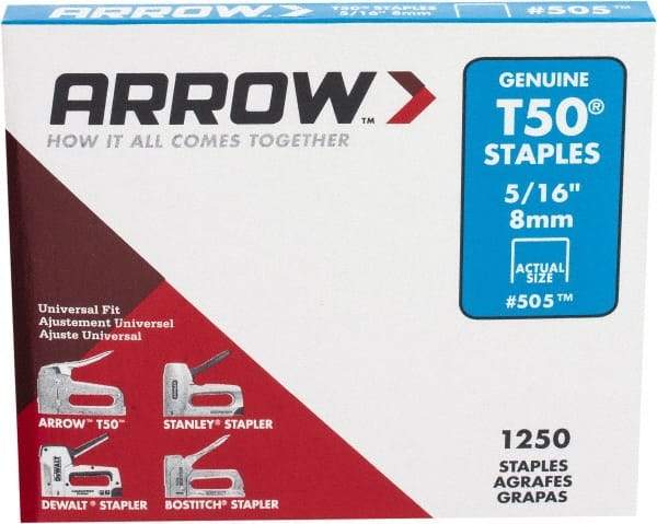 Arrow - 3/8" Wide High Carbon Steel Heavy-Duty Staples - 5/16" Leg Length - Industrial Tool & Supply