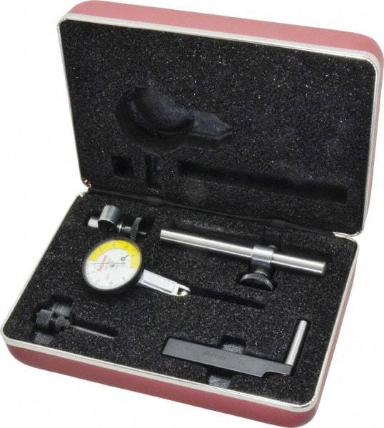 Starrett - 7 Piece, 0" to 0.02" Measuring Range, 1-3/8" Dial Diam, 0-5-0 Dial Reading, White Dial Test Indicator Kit - 13/16" Contact Point Length, 2mm Ball Diam, 0.0001" Dial Graduation - Industrial Tool & Supply