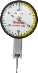 Starrett - 0.03 Inch Range, 0.0005 Inch Dial Graduation, Horizontal Dial Test Indicator - 1-3/8 Inch White Dial, 0-15-0 Dial Reading - Industrial Tool & Supply