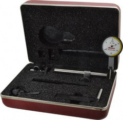 Starrett - 7 Piece, 0" to 0.03" Measuring Range, 1-3/8" Dial Diam, 0-15-0 Dial Reading, White Dial Test Indicator Kit - 13/16" Contact Point Length, 2mm Ball Diam, 0.0005" Dial Graduation - Industrial Tool & Supply