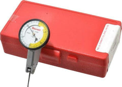 Starrett - 0.06 Inch Range, 0.0005 Inch Dial Graduation, Horizontal Dial Test Indicator - 1-3/8 Inch White Dial, 0-15-0 Dial Reading - Industrial Tool & Supply