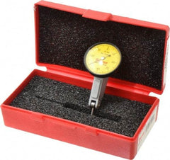 Starrett - 0.8 mm Range, 0.01 mm Dial Graduation, Horizontal Dial Test Indicator - 1-3/8 Inch Yellow Dial, 0-40-0 Dial Reading - Industrial Tool & Supply