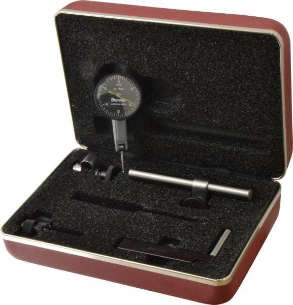 Starrett - 0.03 Inch Range, 0.0005 Inch Dial Graduation, Horizontal Dial Test Indicator - 1-3/8 Inch Black Dial, 0-15-0 Dial Reading - Industrial Tool & Supply