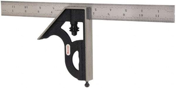 Starrett - 2 Piece, 12" Combination Square Set - 1/100, 1/32, 1/50 & 1/64" (16R) Graduation, Steel Blade, Cast Iron Square Head - Industrial Tool & Supply