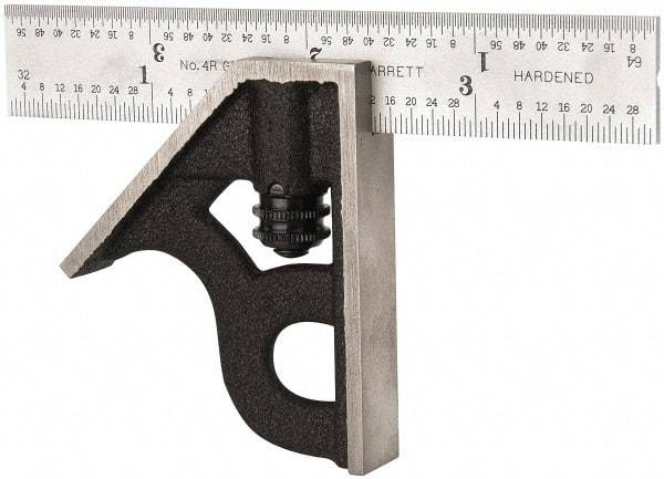 Starrett - 2 Piece, 4" Combination Square Set - 1/16, 1/32, 1/64 & 1/8" (4R) Graduation, Steel Blade, Cast Iron Square Head - Industrial Tool & Supply