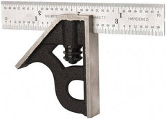 Starrett - 2 Piece, 4" Combination Square Set - 1/16, 1/32, 1/64 & 1/8" (4R) Graduation, Steel Blade, Cast Iron Square Head - Industrial Tool & Supply