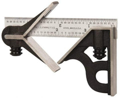 Starrett - 3 Piece, 4" Combination Square Set - 1/16, 1/32, 1/64 & 1/8" (4R) Graduation, Steel Blade, Cast Iron Center & Square Head - Industrial Tool & Supply