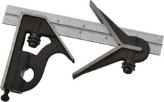 Starrett - 3 Piece, 6" Combination Square Set - 1/16, 1/32, 1/64 & 1/8" (4R) Graduation, Steel Blade, Cast Iron Center & Square Head - Industrial Tool & Supply