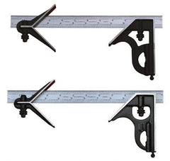 Starrett - 3 Piece, 24" Combination Square Set - 1/100, 1/32, 1/50 & 1/64" (16R) Graduation, Steel Blade, Cast Iron Center & Square Head - Industrial Tool & Supply