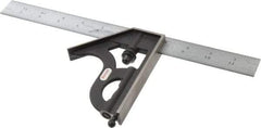 Starrett - 2 Piece, 12" Combination Square Set - 1/100, 1/32, 1/50 & 1/64" (16R) Graduation, Steel Blade, Cast Iron Square Head - Industrial Tool & Supply