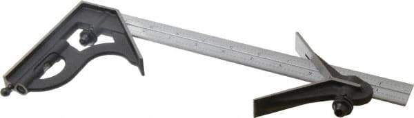 Starrett - 3 Piece, 12" Combination Square Set - 1/100, 1/32, 1/50 & 1/64" (16R) Graduation, Steel Blade, Cast Iron Center & Square Head - Industrial Tool & Supply