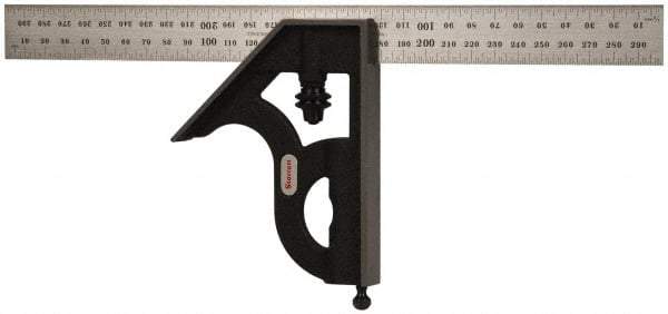 Starrett - 2 Piece, 300mm Combination Square Set - 0.5 & 1mm (Metric) Graduation, Steel Blade, Cast Iron Square Head - Industrial Tool & Supply