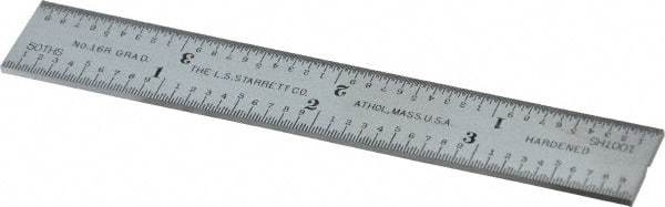 Starrett - 4 Inch Long Blade, 16R Graduation Combination Square Blade - Satin Chrome Finish, Steel, 1/100, 1/64, 1/50 and 1/32 Inch Graduation - Industrial Tool & Supply