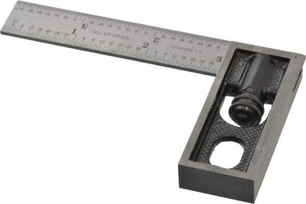 Starrett - 4 Inch Long, 4R Double Square - 1/64, 1/32, 1/16 and 1/8 Inch Graduation, Hardened Steel - Industrial Tool & Supply