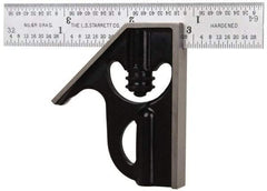 Starrett - 2 Piece, 4" Combination Square Set - 1/16, 1/32, 1/64 & 1/8" (4R) Graduation, Steel Blade, Forged Steel Square Head - Industrial Tool & Supply